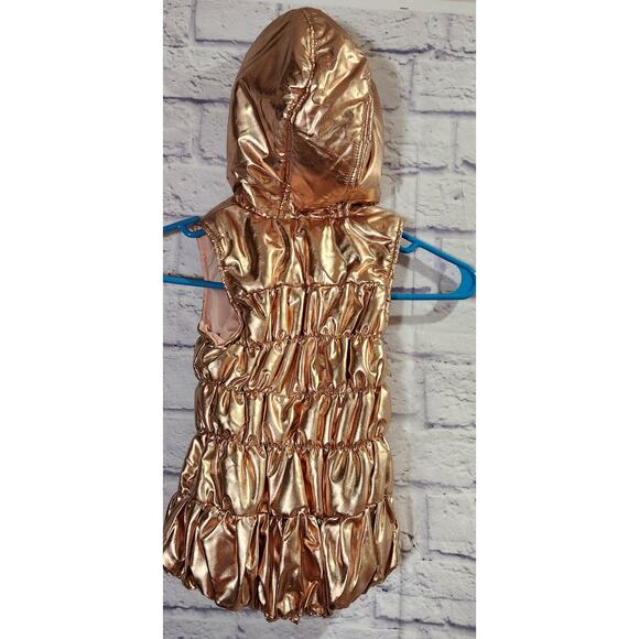 Forever Me Gold Metallic Pleated Puffer Vest 4T Hooded Full Zip Lightweight Soft - Picture 3 of 4